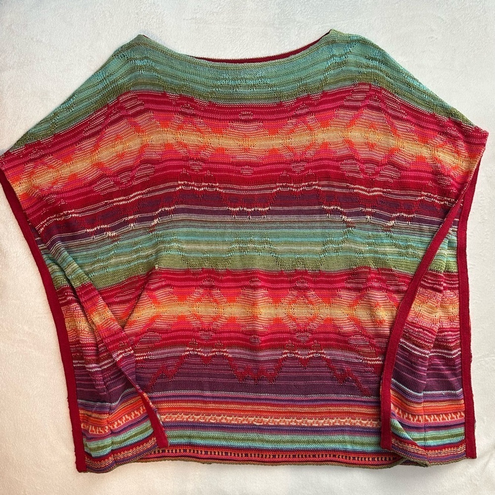 Lauren Ralph Lauren Womens Rainbow Linen Kaftan Top XL Poncho Aztec Southwest - Picture 2 of 8